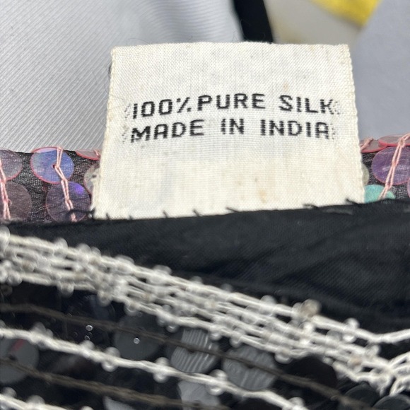 Vintage 1970s Retro Disco Boho Beaded‎ Sequin Butterfly Silk Top - Picture 9 of 9